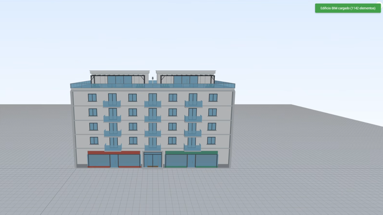 Edificio BIM caricato nell'editor, all'inizio del video